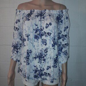 Time & True Women's Medium Off Shoulder Bell Sleeve Peasant Bohemian Top